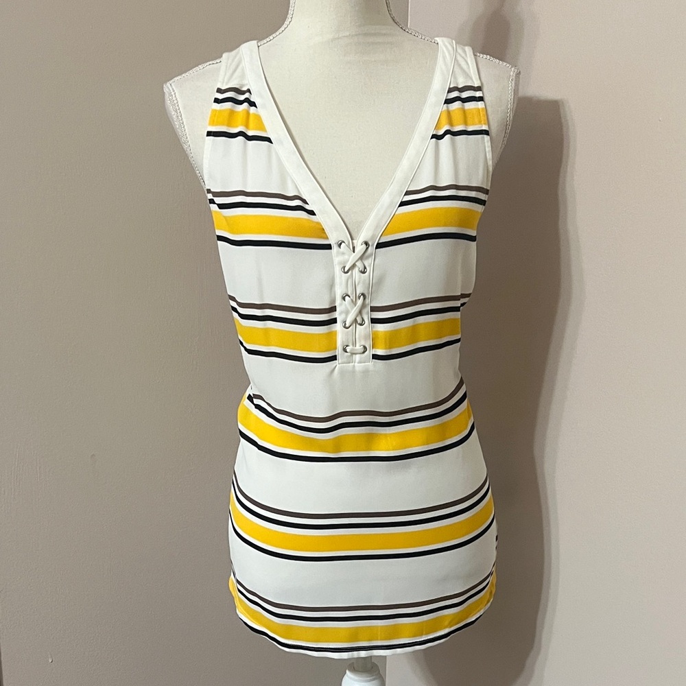 ⭐️ 2 for $15. Express Striped Yellow and White Lace-Up Tank Top